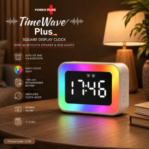 TimeWave Plus: Square display clock with Bluetooth speaker &