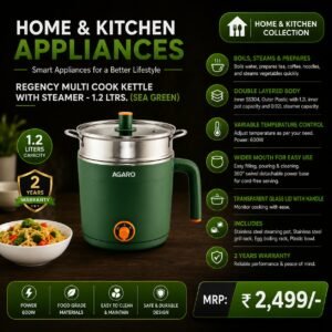 AGARO Regency Multi Cook Kettle with Steamer 1.2 L – Sea Green