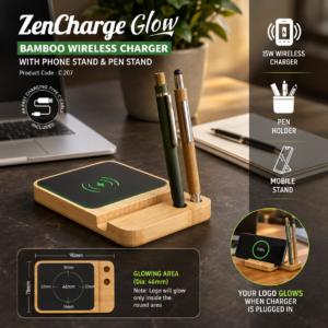 ZenCharge Glow: Bamboo Wireless Charger with Logo Highlight