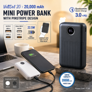 VoltDot 20: 20,000 mAh Mini Power bank with Pinstripe design