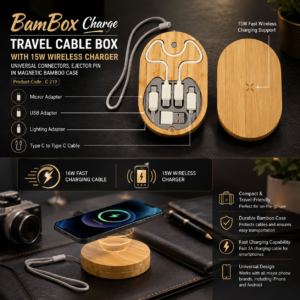BamBox Charge: Travel Cable box with 15W Fast Wireless