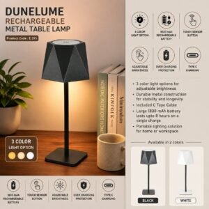 DuneLume: Rechargeable Metal Table Lamp | 1800 mAh