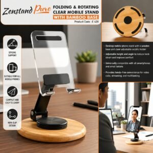 Zenstand Pure: Folding & Rotating Clear Mobile Stand with