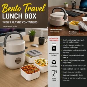 Bento Travel Lunch box with 3 plastic containers | Press Lock