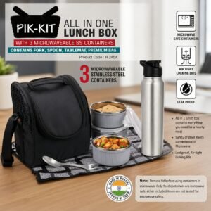 PIK-KIT: All in 1 Lunch box with 3 Microwaveable Steel