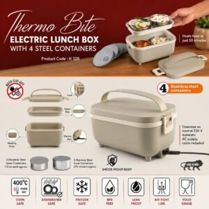 ThermoBite: Electric Lunch Box with 4 Steel Containers