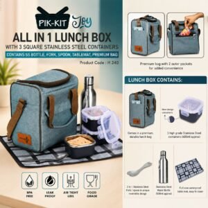 PIK-KIT Joy: All in 1 Lunch box with 3 Square Stainless Steel