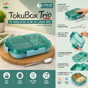 TokuBox Trio: Slim Lunch box with SS inside | PU Filling keeps