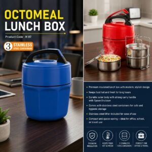 Octomeal Lunch box | 3 containers (steel) Red, Blue