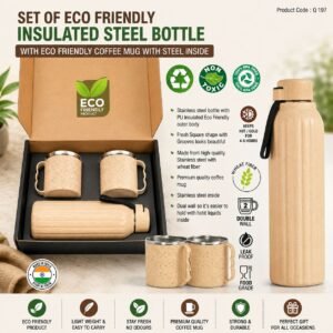 3 pc Eco Gift Set : Insulated Square Eco Steel bottle with 2 Eco