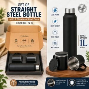 Set of Black Stainless Steel Bottle with 2 Stainless steel cups in
