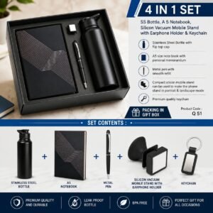 4 in 1 set: Stainless Steel bottle, metal pen, Silicon mobile stand