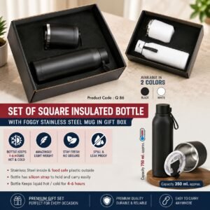 Set of Square Insulated bottle with Foggy SS mug Black, White