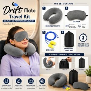 DriftMate Travel Kit: Combo of Memory foam Neck Rest Pillow