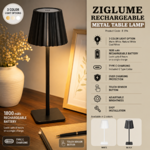 ZigLume: Rechargeable Metal Table Lamp | 1800 mAh